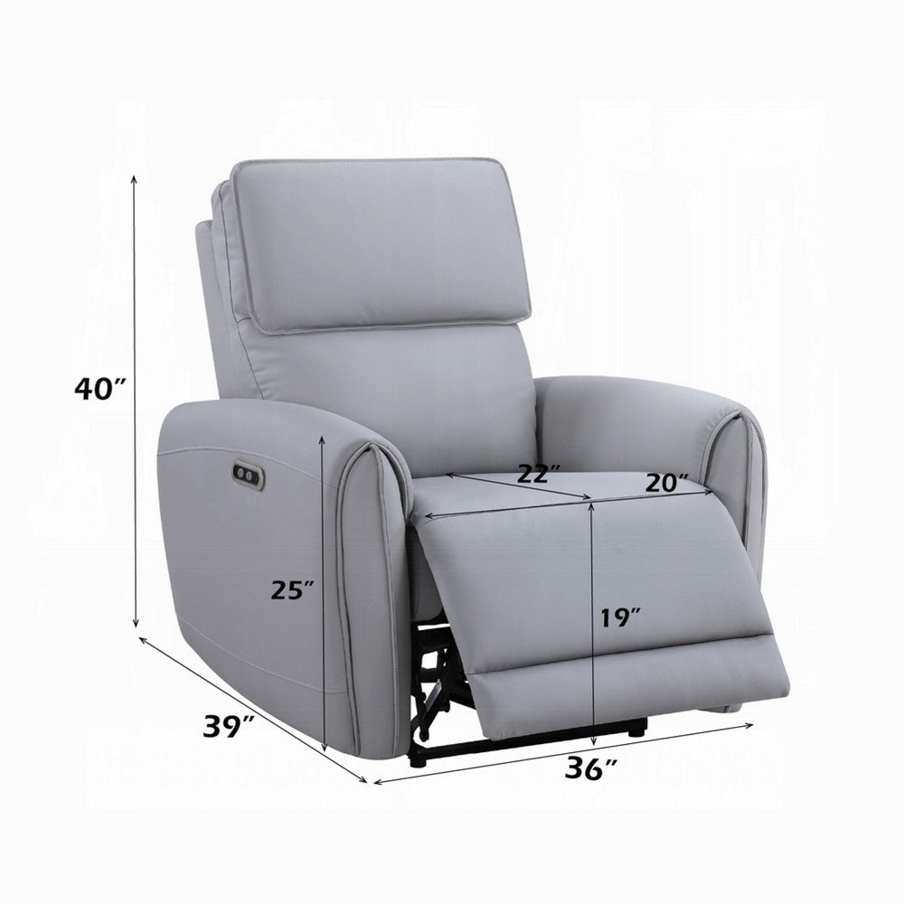 Jero Power Motion Recliner Armchair with USB Port, Light Gray Faux Leather - BM348355