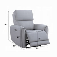 Jero Power Motion Recliner Armchair with USB Port, Light Gray Faux Leather - BM348355