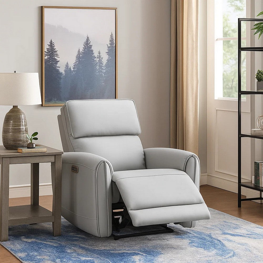 Jero Power Motion Recliner Armchair with USB Port, Light Gray Faux Leather - BM348355
