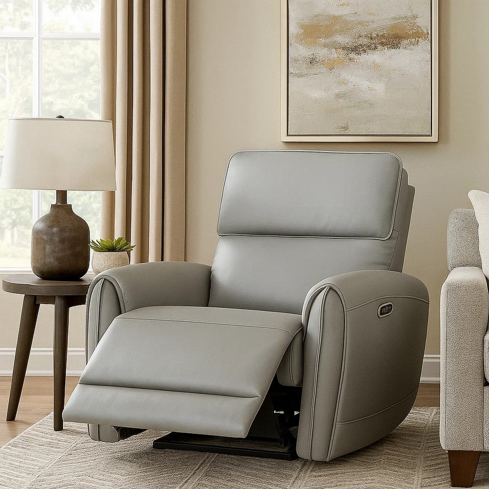 Jero Power Motion Recliner Armchair with USB Port, Light Gray Faux Leather - BM348355