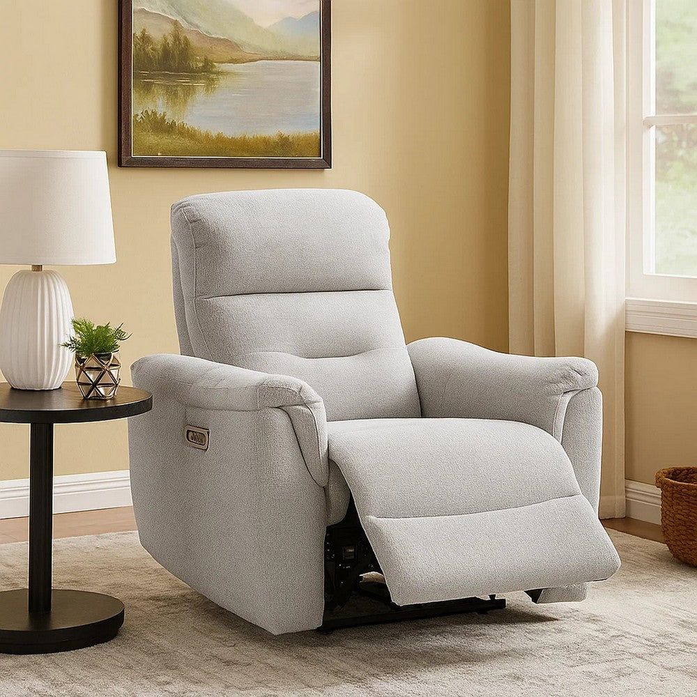 Tres Power Motion Recliner Chair with USB Port, Foam Fill Gray Chenille - BM348358