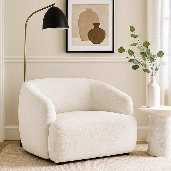 Luci Accent Barrel Chair, Foam Fill Cushions, Shimmer White Chenille - BM348359