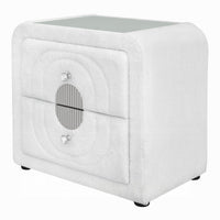 Kery Glass Top Nightstand, 2 Drawers, White Teddy Sherpa Upholstery - BM348364