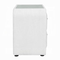 Kery Glass Top Nightstand, 2 Drawers, White Teddy Sherpa Upholstery - BM348364