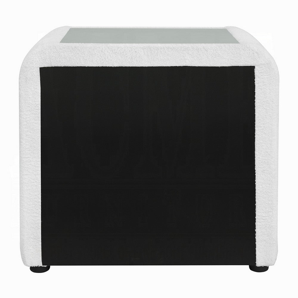 Kery Glass Top Nightstand, 2 Drawers, White Teddy Sherpa Upholstery - BM348364