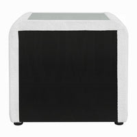 Kery Glass Top Nightstand, 2 Drawers, White Teddy Sherpa Upholstery - BM348364