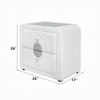 Kery Glass Top Nightstand, 2 Drawers, White Teddy Sherpa Upholstery - BM348364