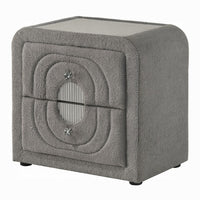 Kery Nightstand, 2 Drawers, Glass Top, Gray Teddy Sherpa Upholstery - BM348365