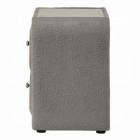 Kery Nightstand, 2 Drawers, Glass Top, Gray Teddy Sherpa Upholstery - BM348365