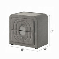 Kery Nightstand, 2 Drawers, Glass Top, Gray Teddy Sherpa Upholstery - BM348365