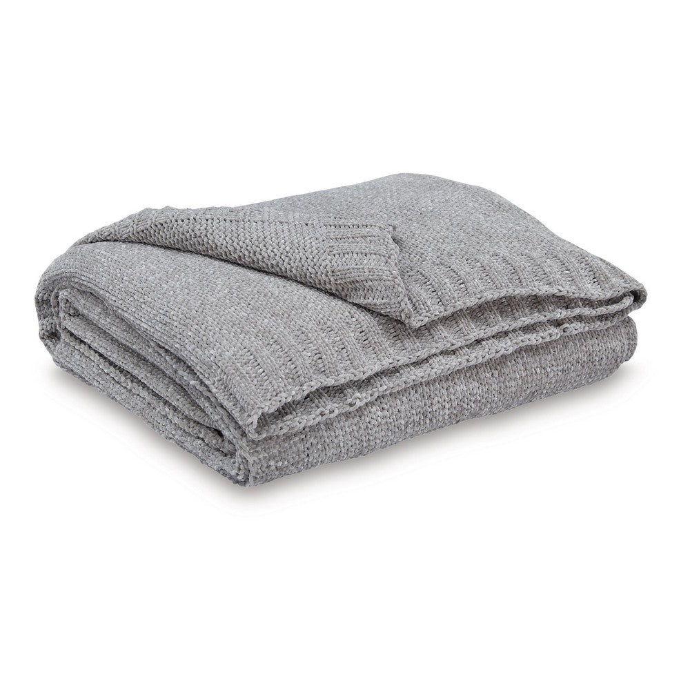 Tela Throw Blanket Set of 3, Machine Knitted, Textured Gray Polyester - BM348369