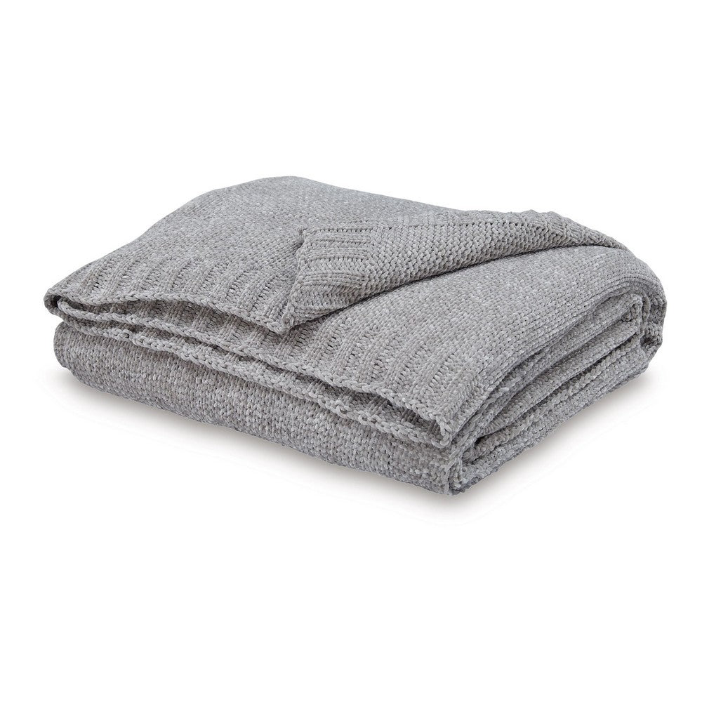Tela Throw Blanket Set of 3, Machine Knitted, Textured Gray Polyester - BM348369