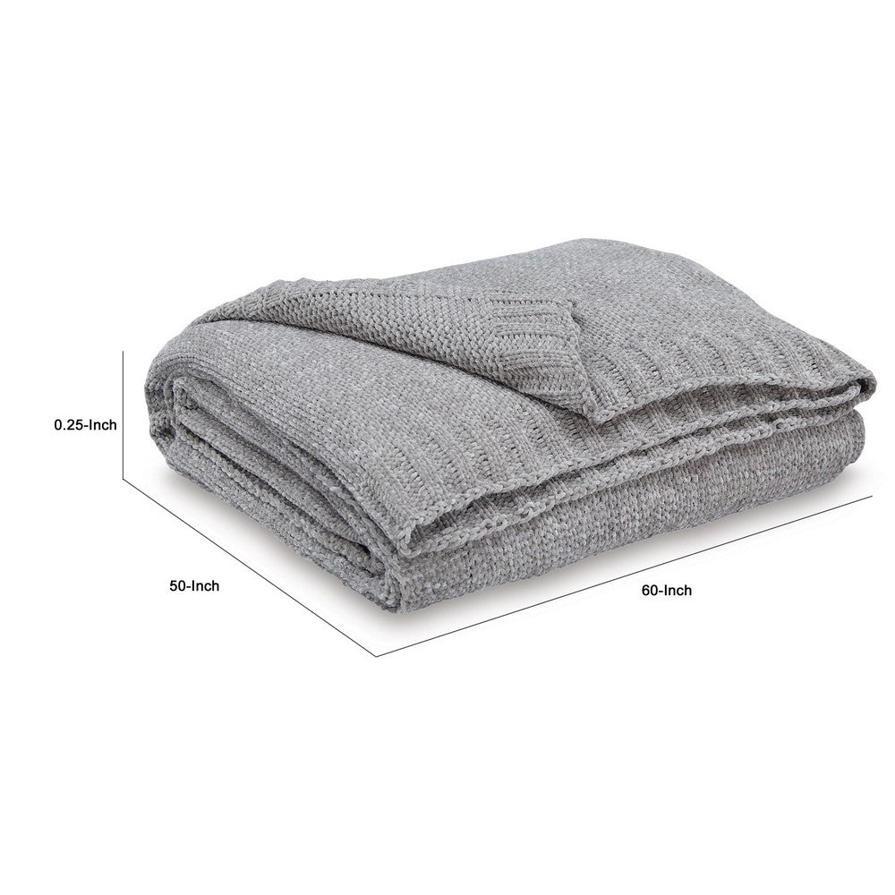 Tela Throw Blanket Set of 3, Machine Knitted, Textured Gray Polyester - BM348369