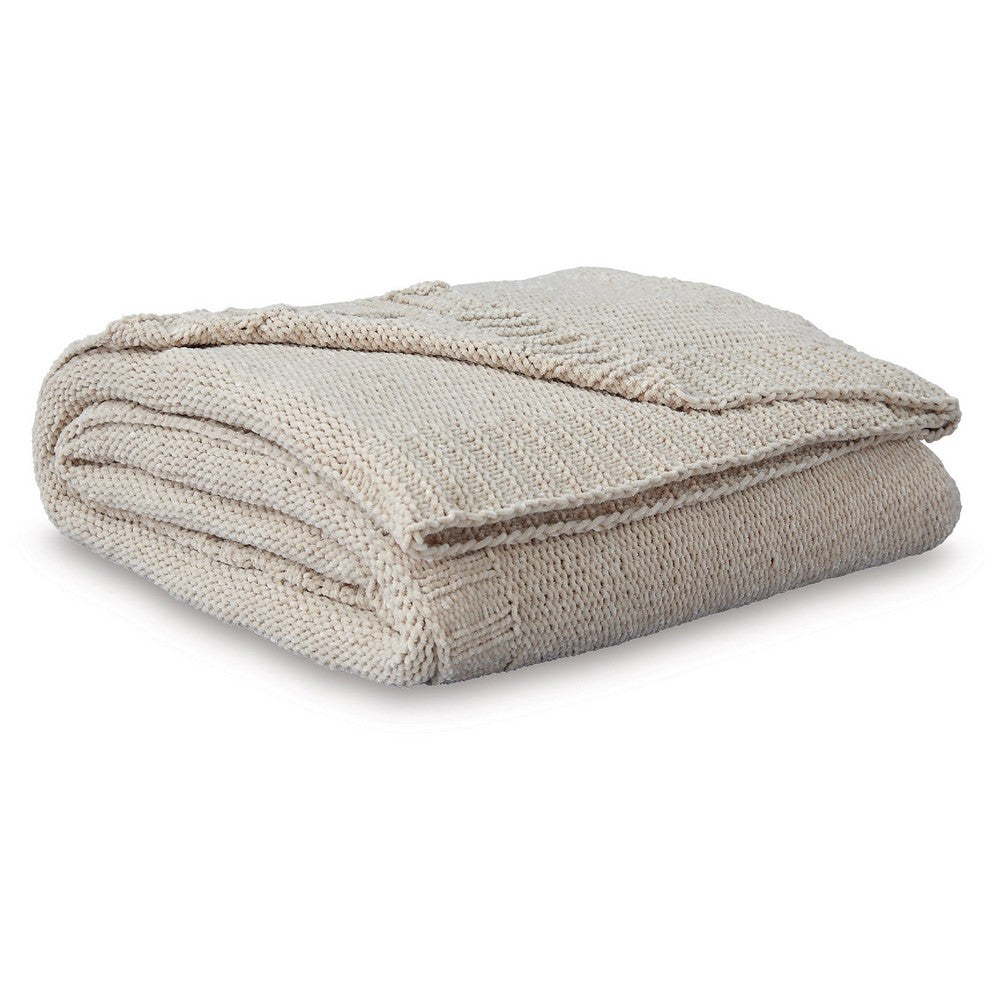 Tela Throw Blanket Set of 3, Machine Knitted, Textured Beige Polyester - BM348372