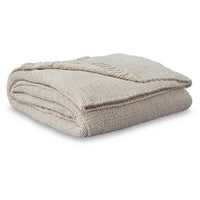 Tela Throw Blanket Set of 3, Machine Knitted, Textured Beige Polyester - BM348372
