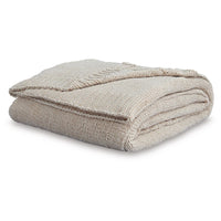 Tela Throw Blanket Set of 3, Machine Knitted, Textured Beige Polyester - BM348372