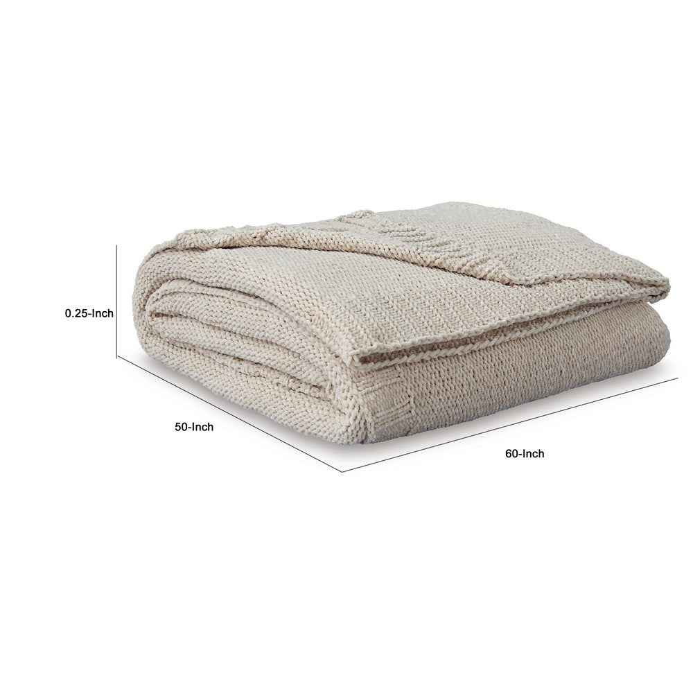 Tela Throw Blanket Set of 3, Machine Knitted, Textured Beige Polyester - BM348372