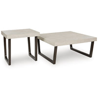 Wery 2pc Cocktail Table and Side End Table Set, Light Gray Top, Brown - BM348373