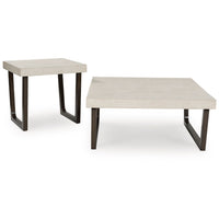 Wery 2pc Cocktail Table and Side End Table Set, Light Gray Top, Brown - BM348373