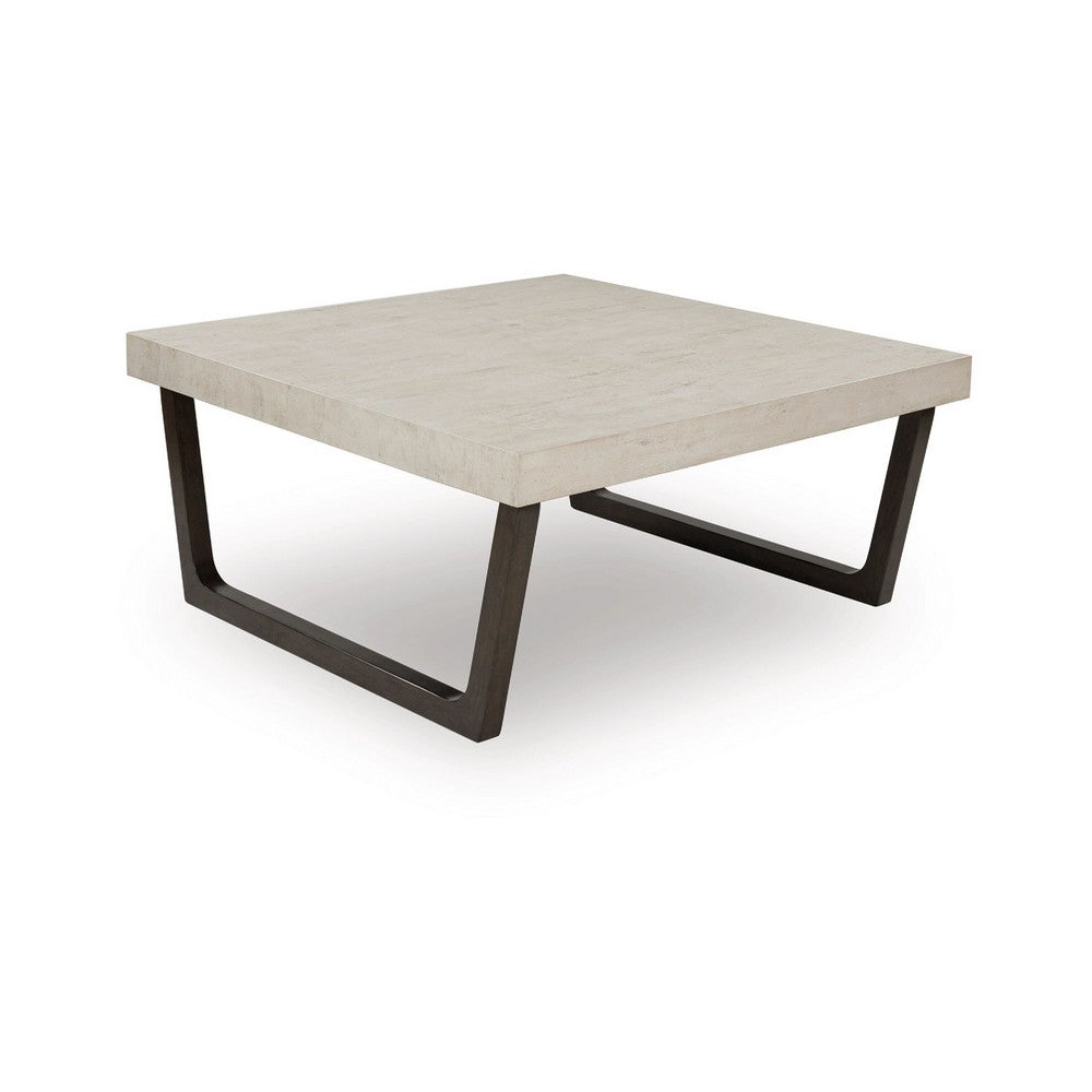Wery 2pc Cocktail Table and Side End Table Set, Light Gray Top, Brown - BM348373