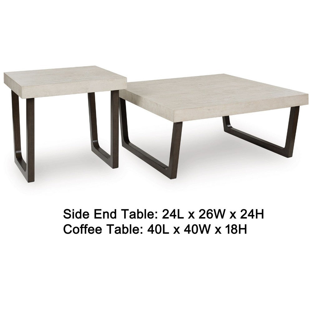 Wery 2pc Cocktail Table and Side End Table Set, Light Gray Top, Brown - BM348373