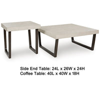 Wery 2pc Cocktail Table and Side End Table Set, Light Gray Top, Brown - BM348373