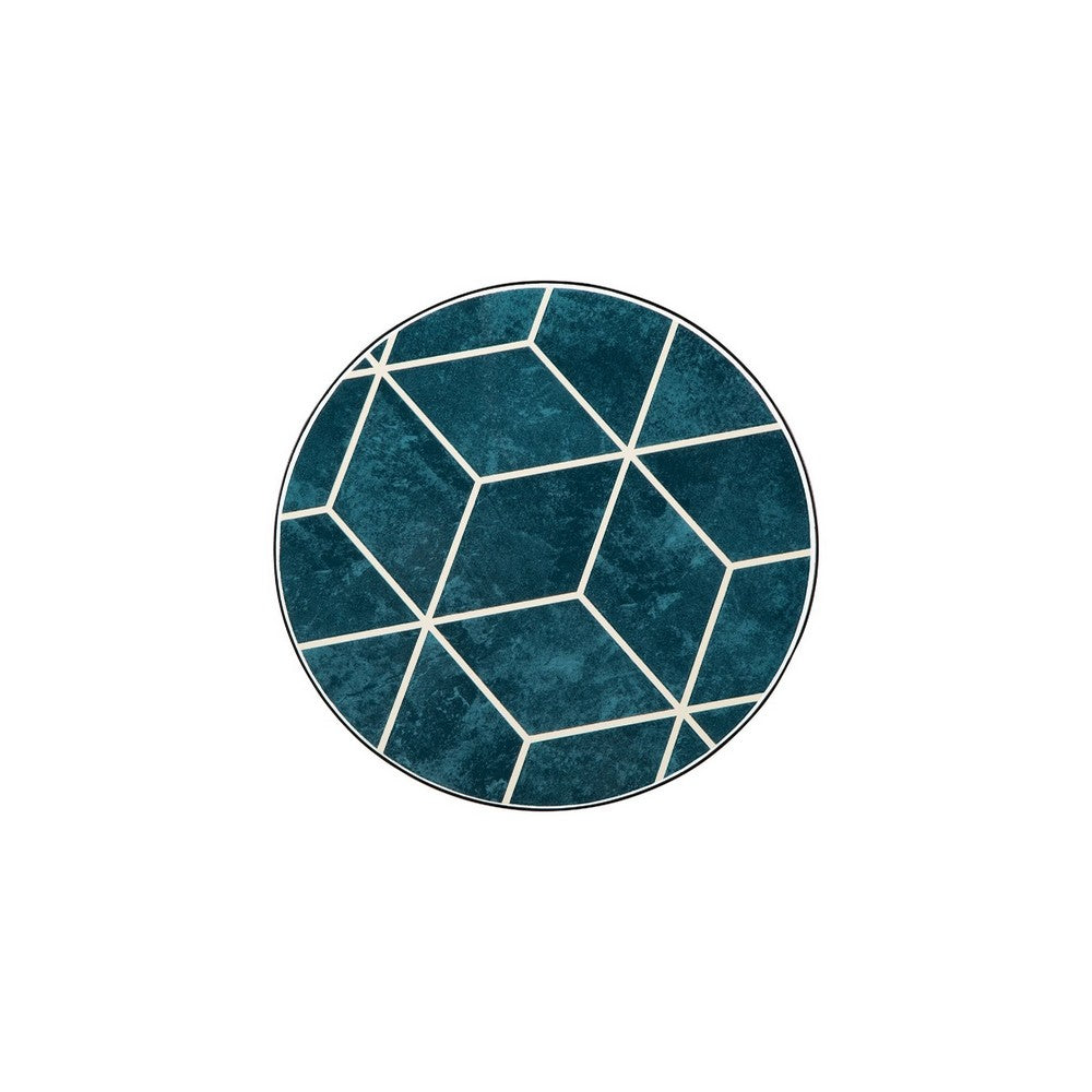 Ceri Accent Table Set of 2, Teal Blue Geometric Pattern Top, Black - BM348374