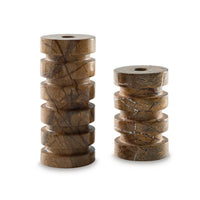 Erya Candle Holder Set of 2, Tan Brown Marble Finished Stacked Design - BM348375