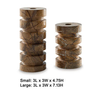 Erya Candle Holder Set of 2, Tan Brown Marble Finished Stacked Design - BM348375