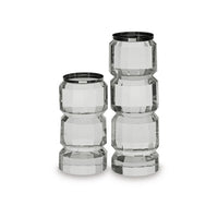 Meru Candle Holder Set of 2, Crystal and Silver Glass Stacked Pillar - BM348376