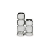 Meru Candle Holder Set of 2, Crystal and Silver Glass Stacked Pillar - BM348376