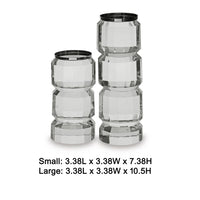 Meru Candle Holder Set of 2, Crystal and Silver Glass Stacked Pillar - BM348376