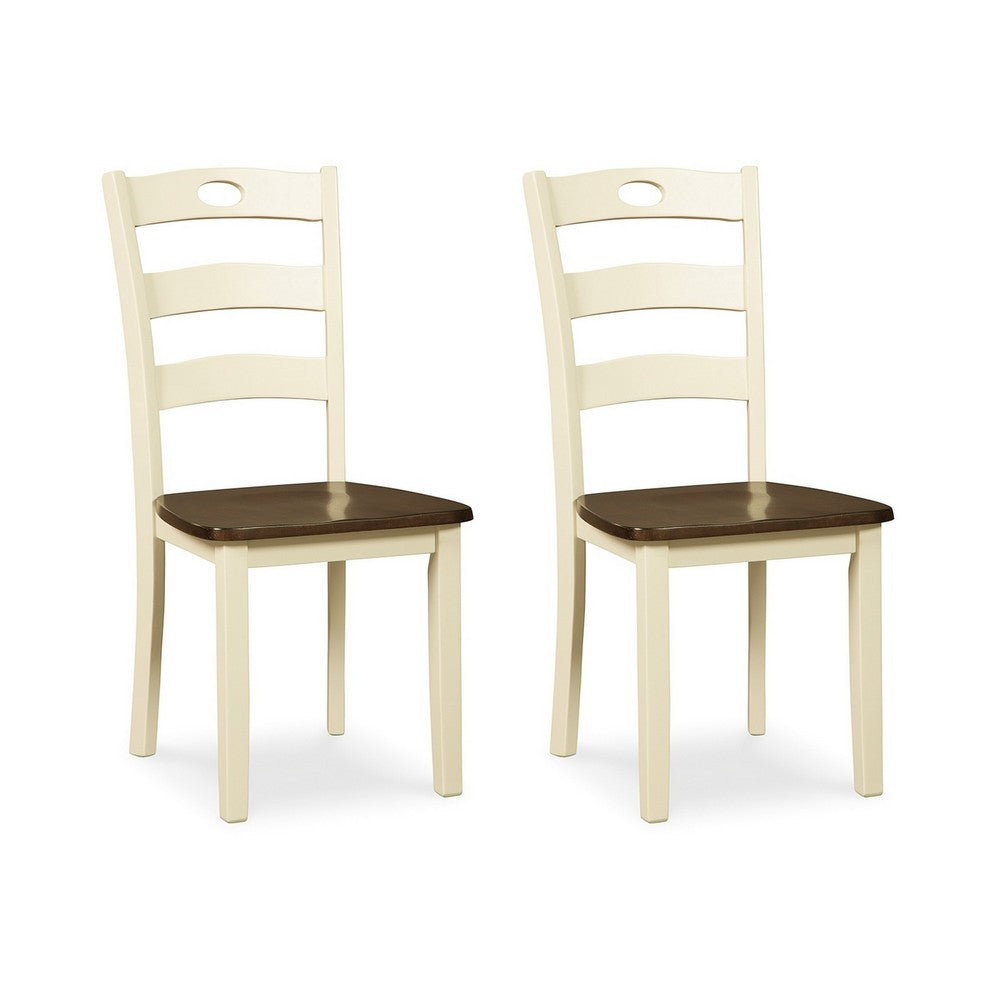 Anville Dining Side Chair Set of 2, Cream Ladder Back, Brown Seat - BM348377