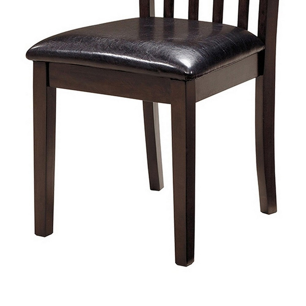 Hais Dining Chair Set of 2, Dark Brown Leather Match Seat, Rake Back - BM348378