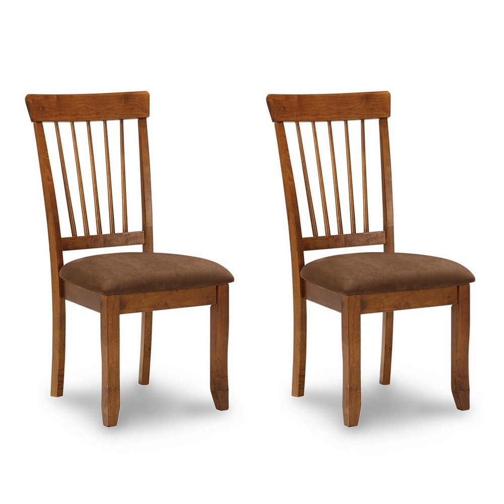 Bergi Dining Side Chair Set of 2, Spindle Back, Brown Cushioned Seat - BM348379