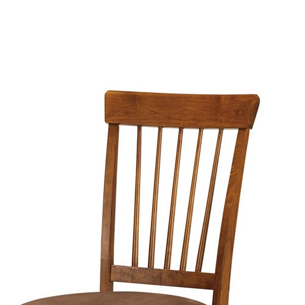Bergi Dining Side Chair Set of 2, Spindle Back, Brown Cushioned Seat - BM348379