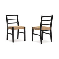 Wrenn Dining Side Chair Set of 2, Faux Rattan Woven Seat, Black Wood - BM348380
