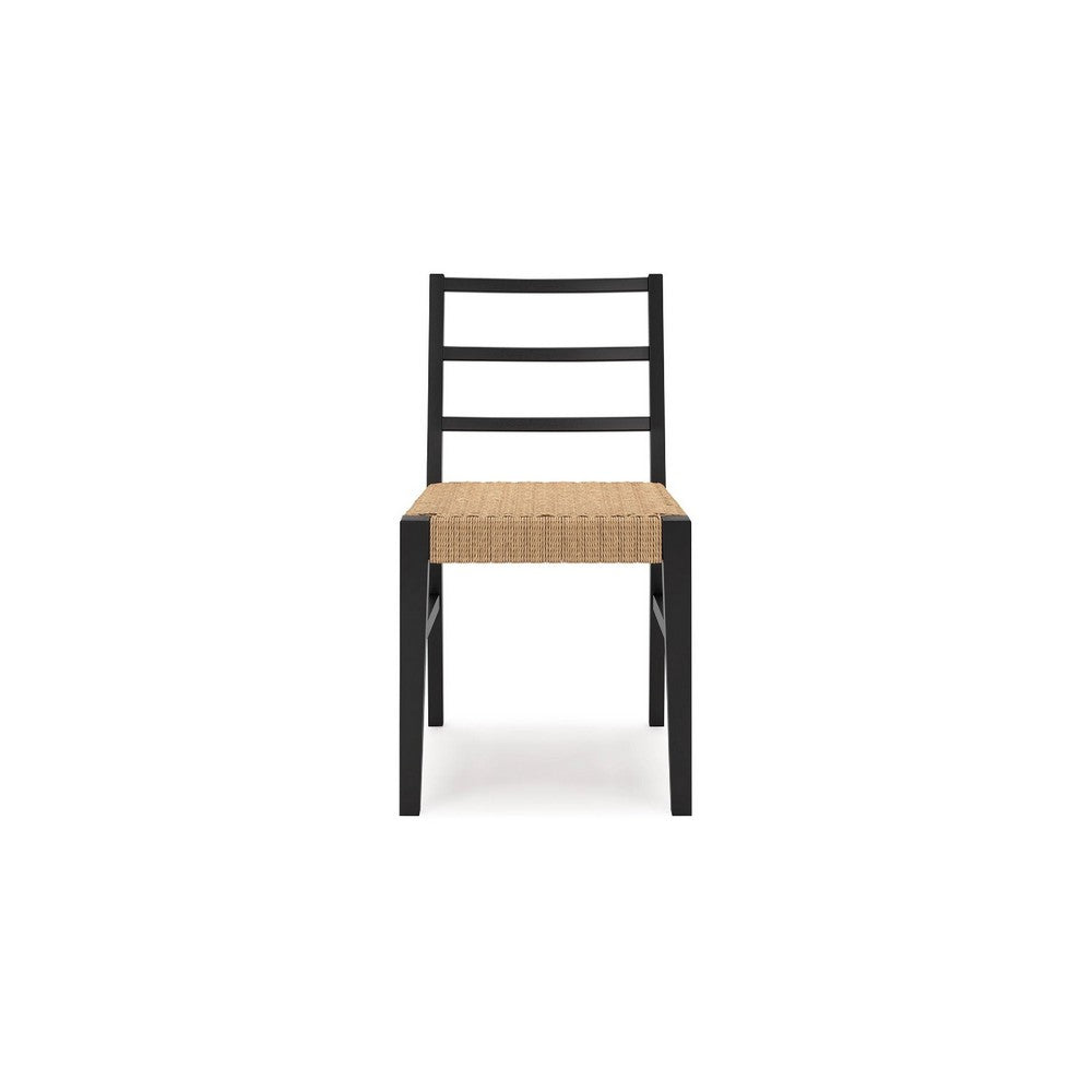 Wrenn Dining Side Chair Set of 2, Faux Rattan Woven Seat, Black Wood - BM348380