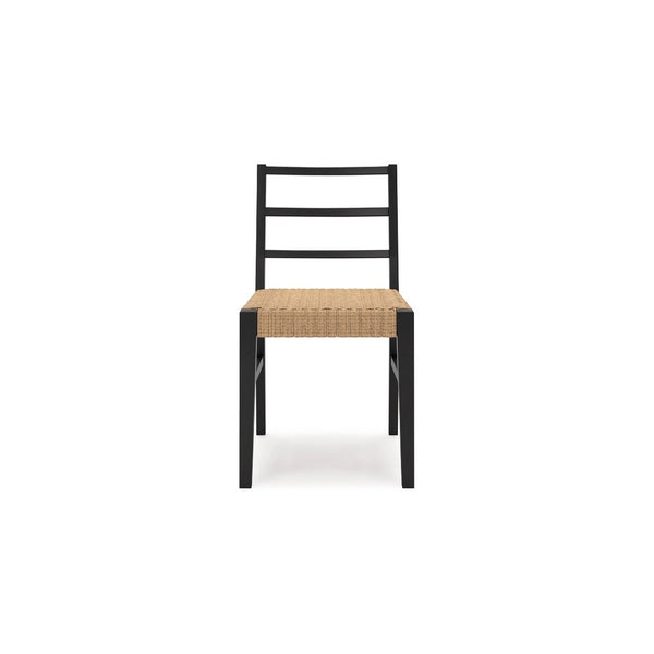 Wrenn Dining Side Chair Set of 2, Faux Rattan Woven Seat, Black Wood - BM348380