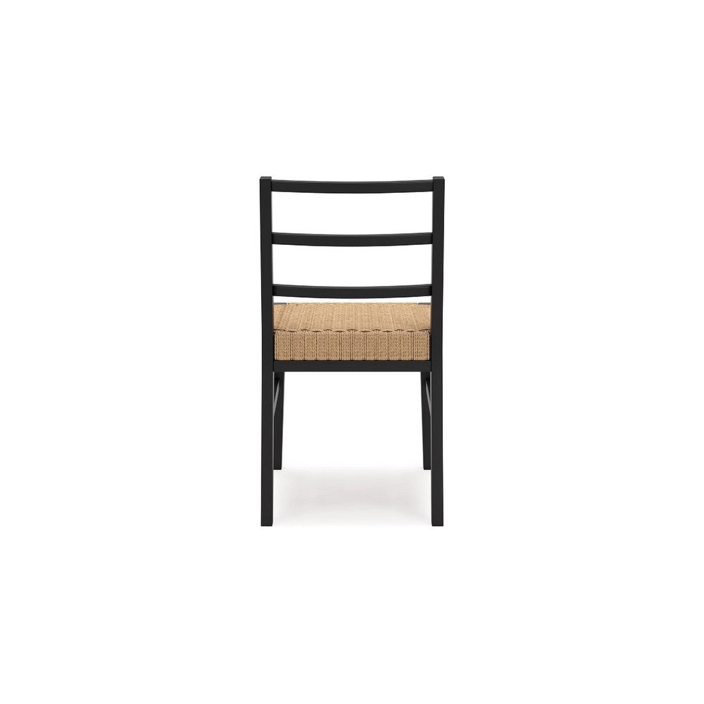 Wrenn Dining Side Chair Set of 2, Faux Rattan Woven Seat, Black Wood - BM348380