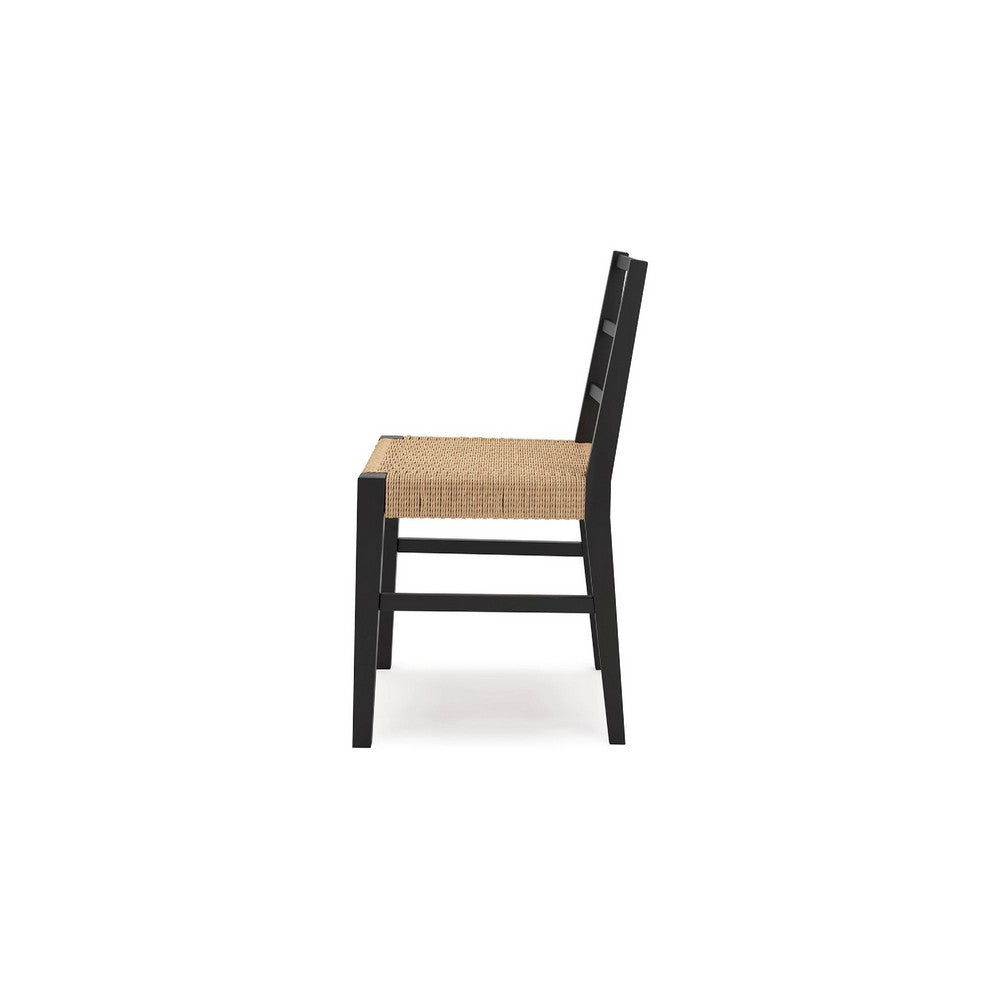 Wrenn Dining Side Chair Set of 2, Faux Rattan Woven Seat, Black Wood - BM348380