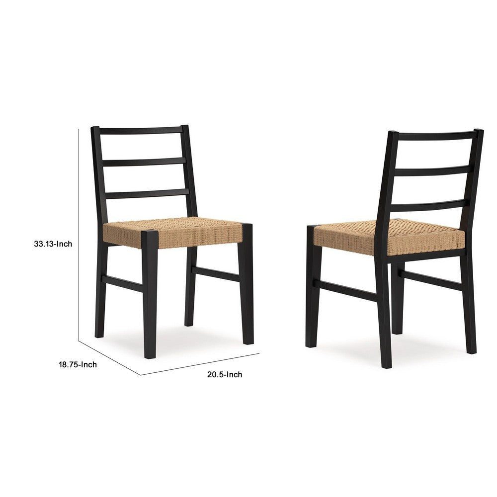 Wrenn Dining Side Chair Set of 2, Faux Rattan Woven Seat, Black Wood - BM348380