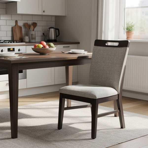 Nea Dining Side Chair Set of 2, Dark Gray Wood Frame with White Cushions - BM348382