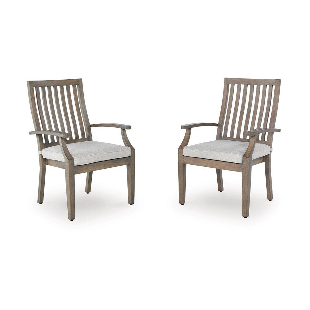 Inaya Outdoor Armchair Set of 2, Gray Cushion, Brown Spindle Back Frame - BM348388