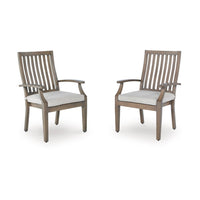 Inaya Outdoor Armchair Set of 2, Gray Cushion, Brown Spindle Back Frame - BM348388