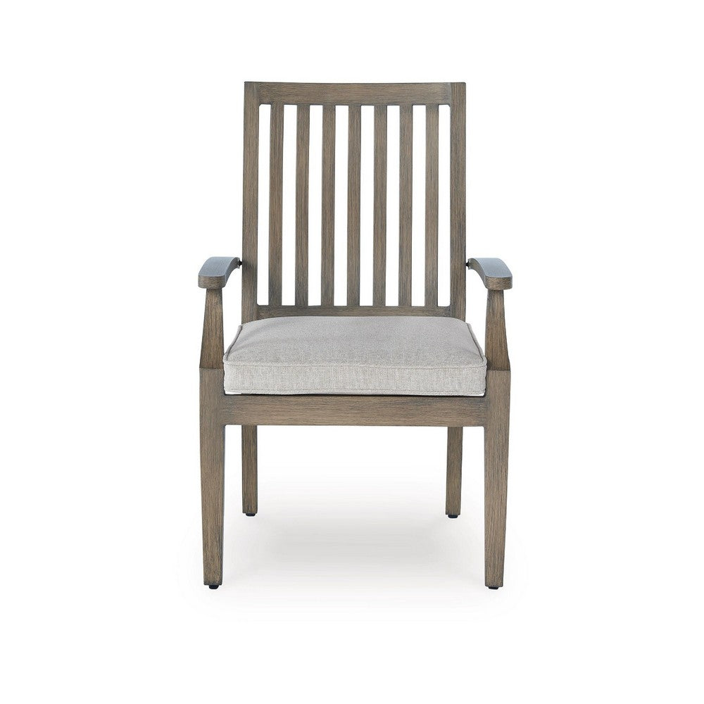 Inaya Outdoor Armchair Set of 2, Gray Cushion, Brown Spindle Back Frame - BM348388