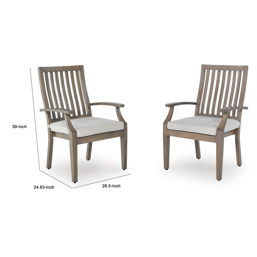 Inaya Outdoor Armchair Set of 2, Gray Cushion, Brown Spindle Back Frame - BM348388