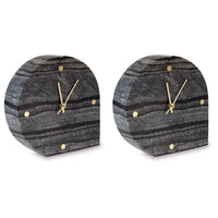 Jexy Decorative Table Clock Set of 2, Black Gray Marble with Gold Accents - BM348391