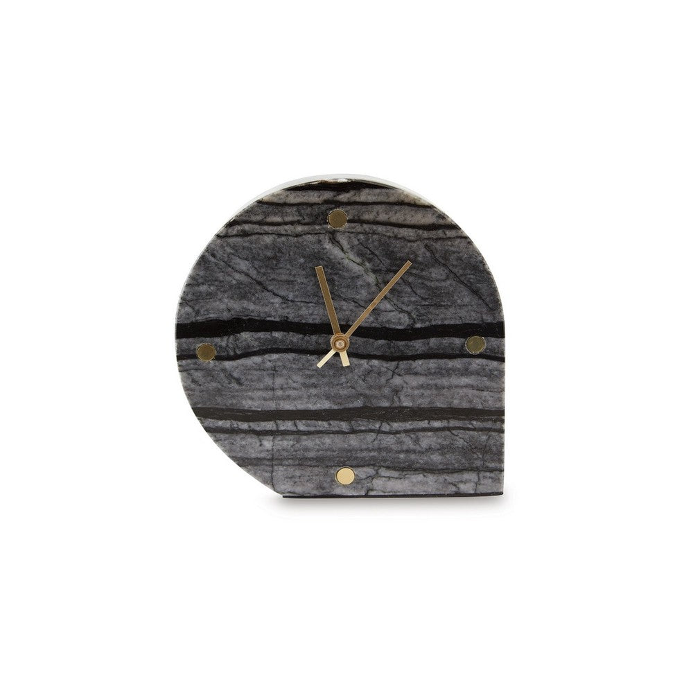 Jexy Decorative Table Clock Set of 2, Black Gray Marble with Gold Accents - BM348391