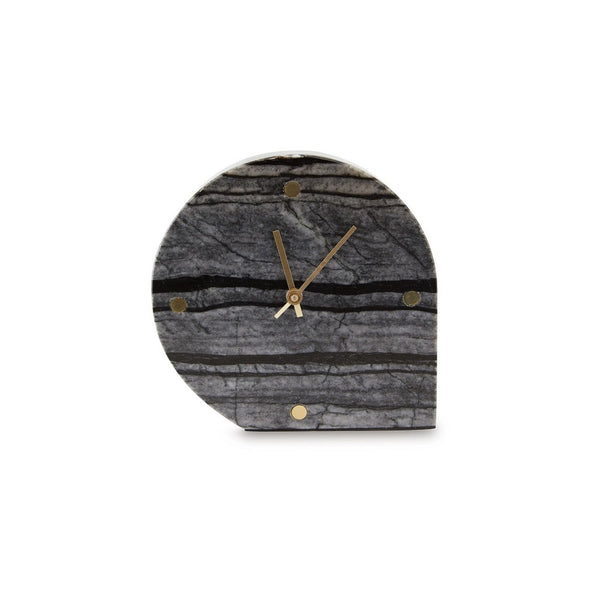 Jexy Decorative Table Clock Set of 2, Black Gray Marble with Gold Accents - BM348391